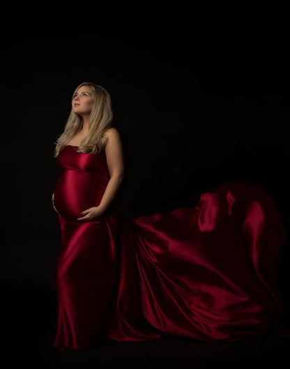 Red Satin Tossing Fabric - maternity photoshoot dress