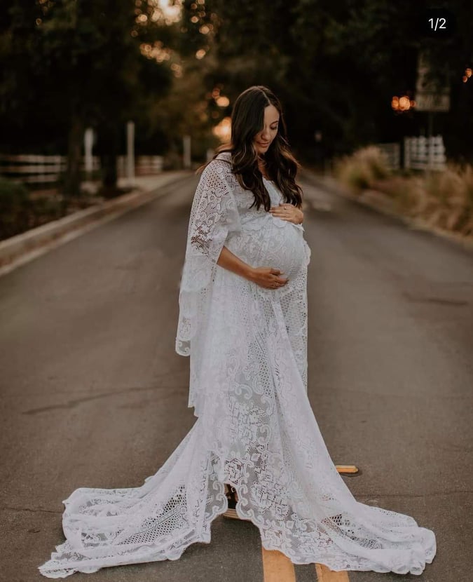 Romantic Lace Boho Gown - maternity photoshoot dress