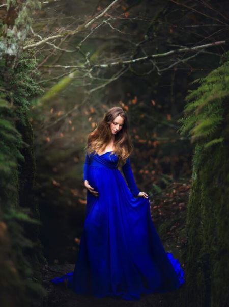 Royal Blue Flowy Gown - maternity photoshoot dress