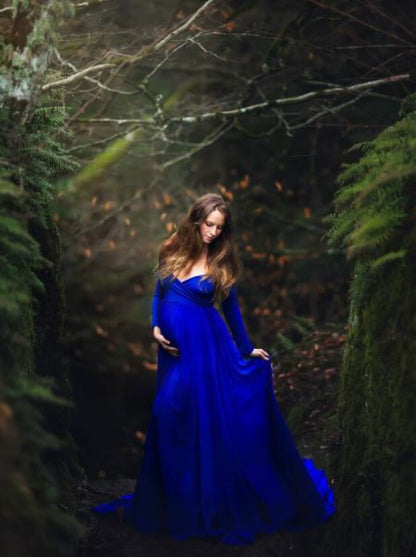 Royal Blue Flowy Gown - maternity photoshoot dress