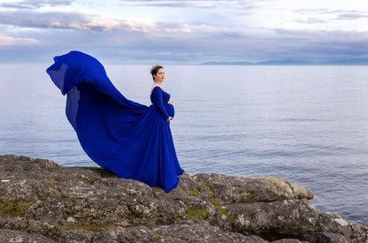 Royal Blue Flowy Gown - maternity photoshoot dress