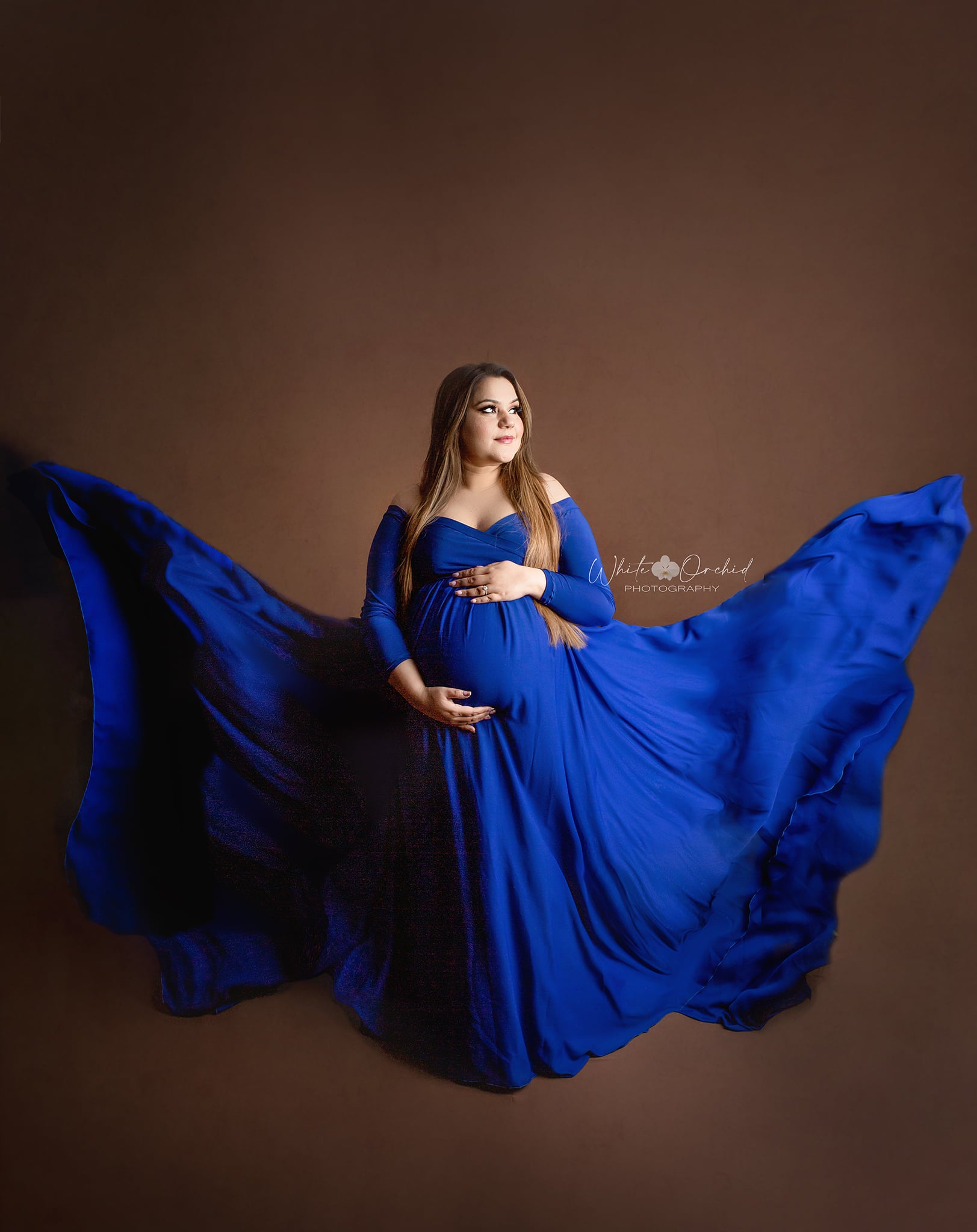Royal Blue Flowy Gown - maternity photoshoot dress