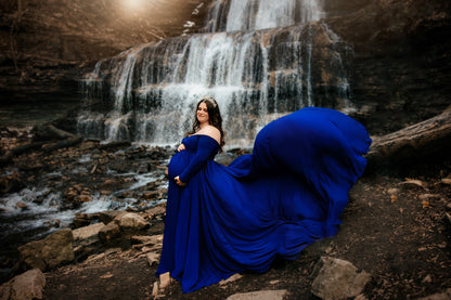 Royal Blue Flowy Gown - maternity photoshoot dress