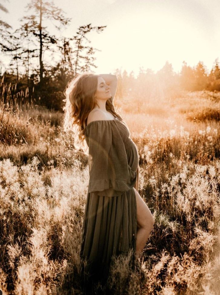 Olive Ruffle Me Open Reclamation Gown - maternity photoshoot dress