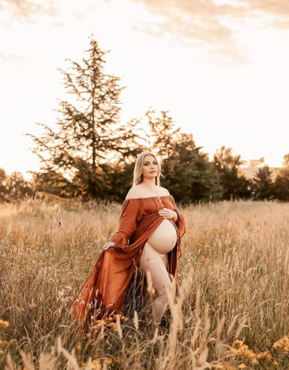 Rust Ruffle Me Open Reclamation Gown - maternity photoshoot dress
