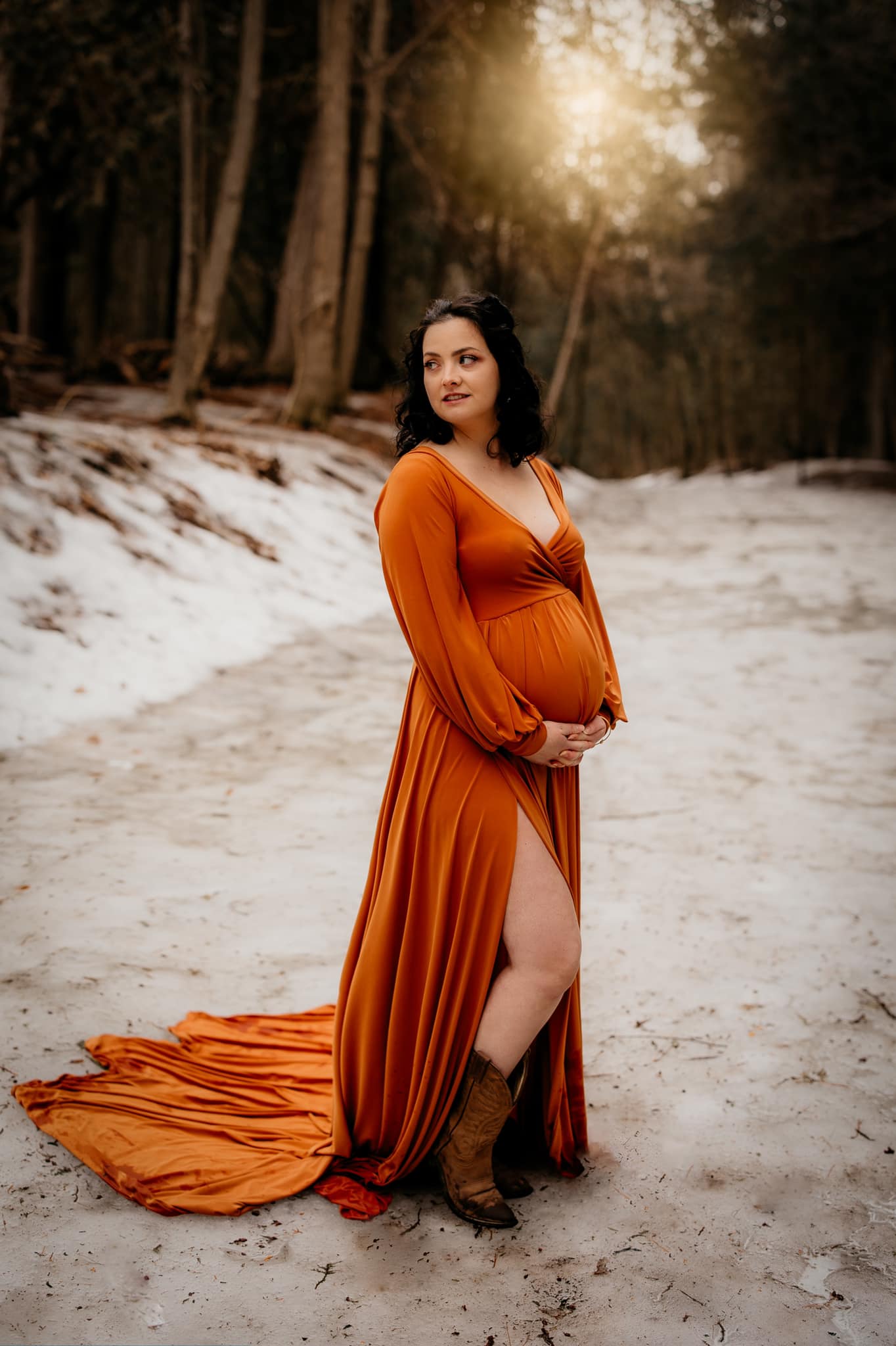 Rust Flowy Clara Gown - maternity photoshoot dress