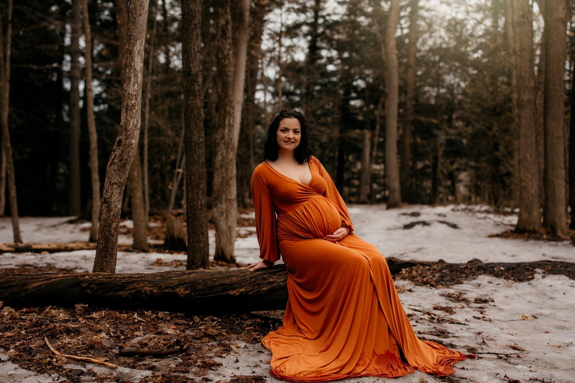 Rust Flowy Clara Gown - maternity photoshoot dress