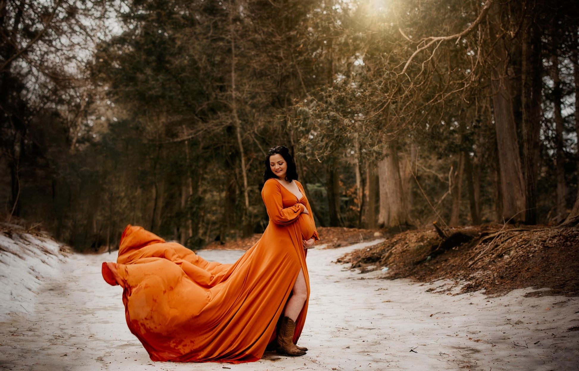 Rust Flowy Clara Gown - maternity photoshoot dress