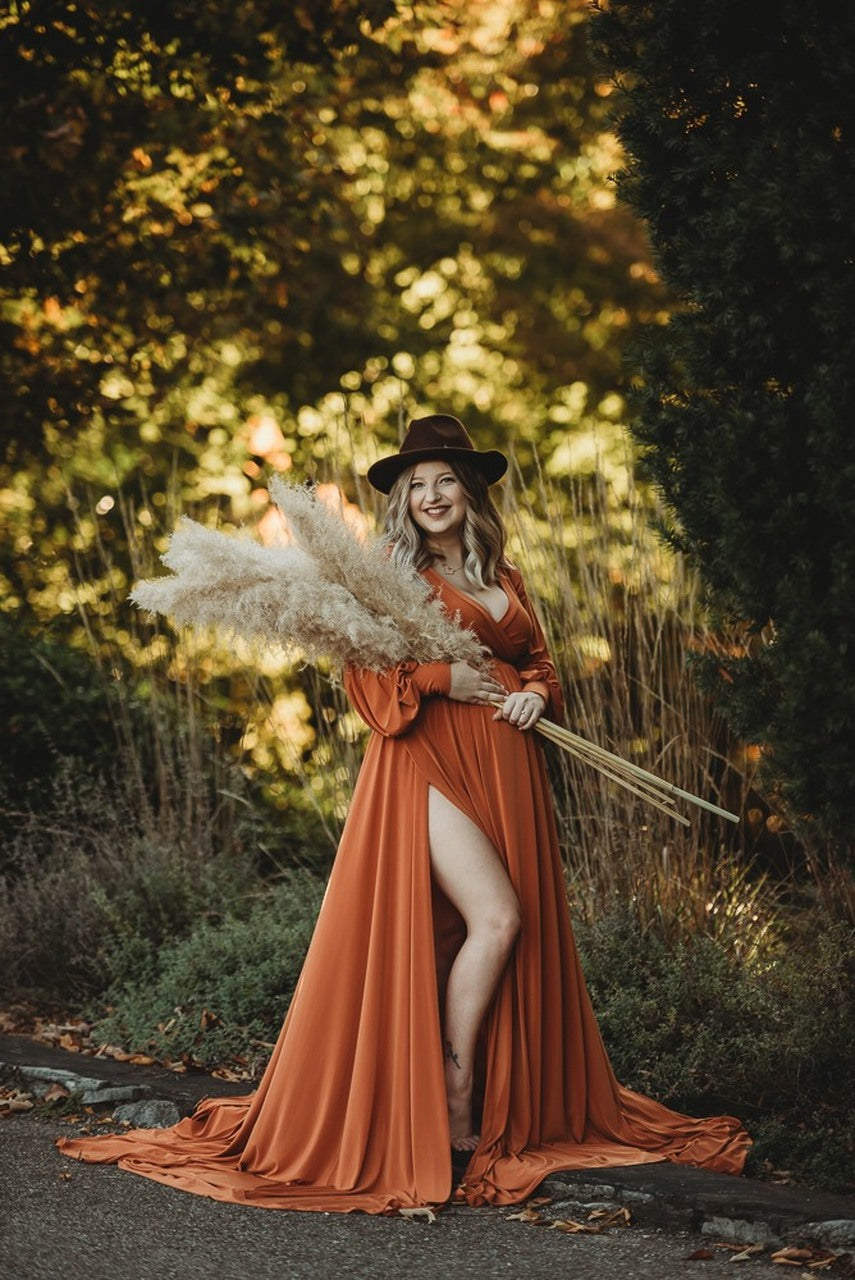 Rust Flowy Clara Gown - maternity photoshoot dress