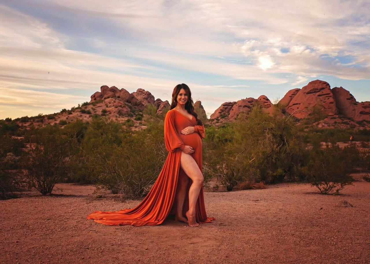 Rust Flowy Clara Gown - maternity photoshoot dress