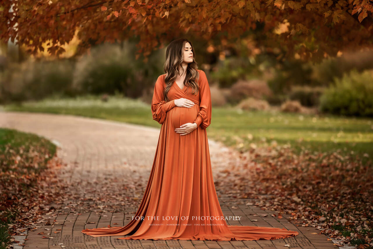 Rust Flowy Clara Gown - maternity photoshoot dress