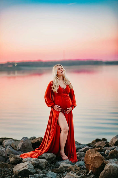 Rust Flowy Clara Gown - maternity photoshoot dress