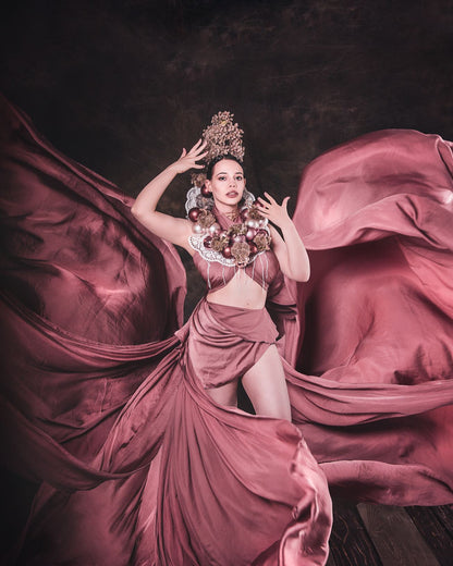 Old Pink Silky Tossing Fabric - maternity photoshoot dress