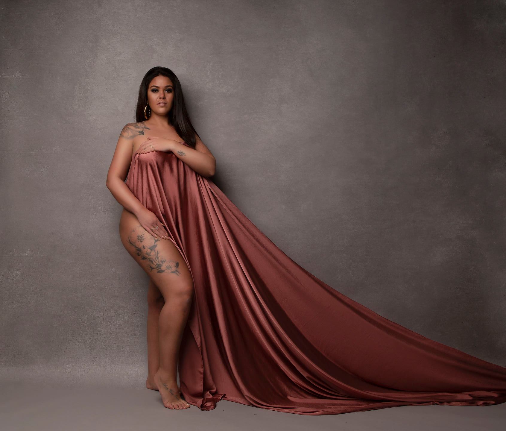 Old Pink Silky Tossing Fabric - maternity photoshoot dress