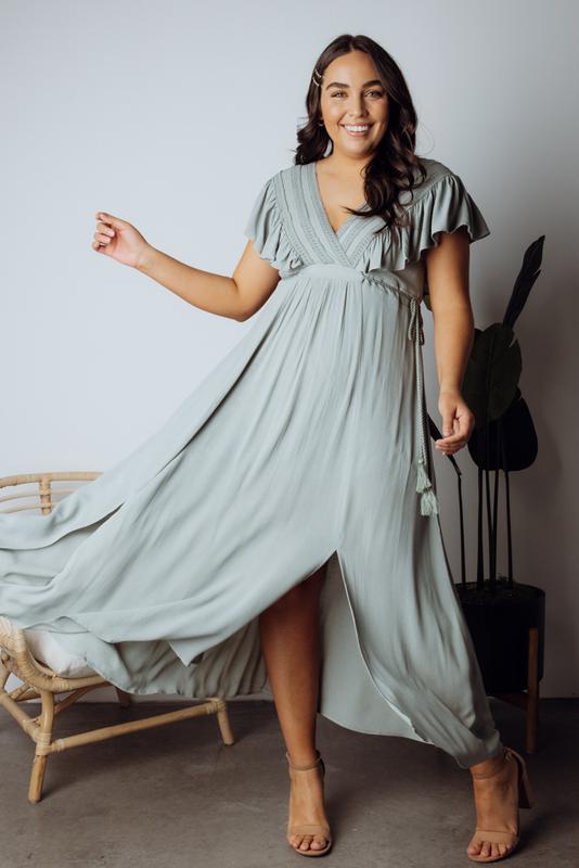 Sage Deep V Maxi Dress - XL - 