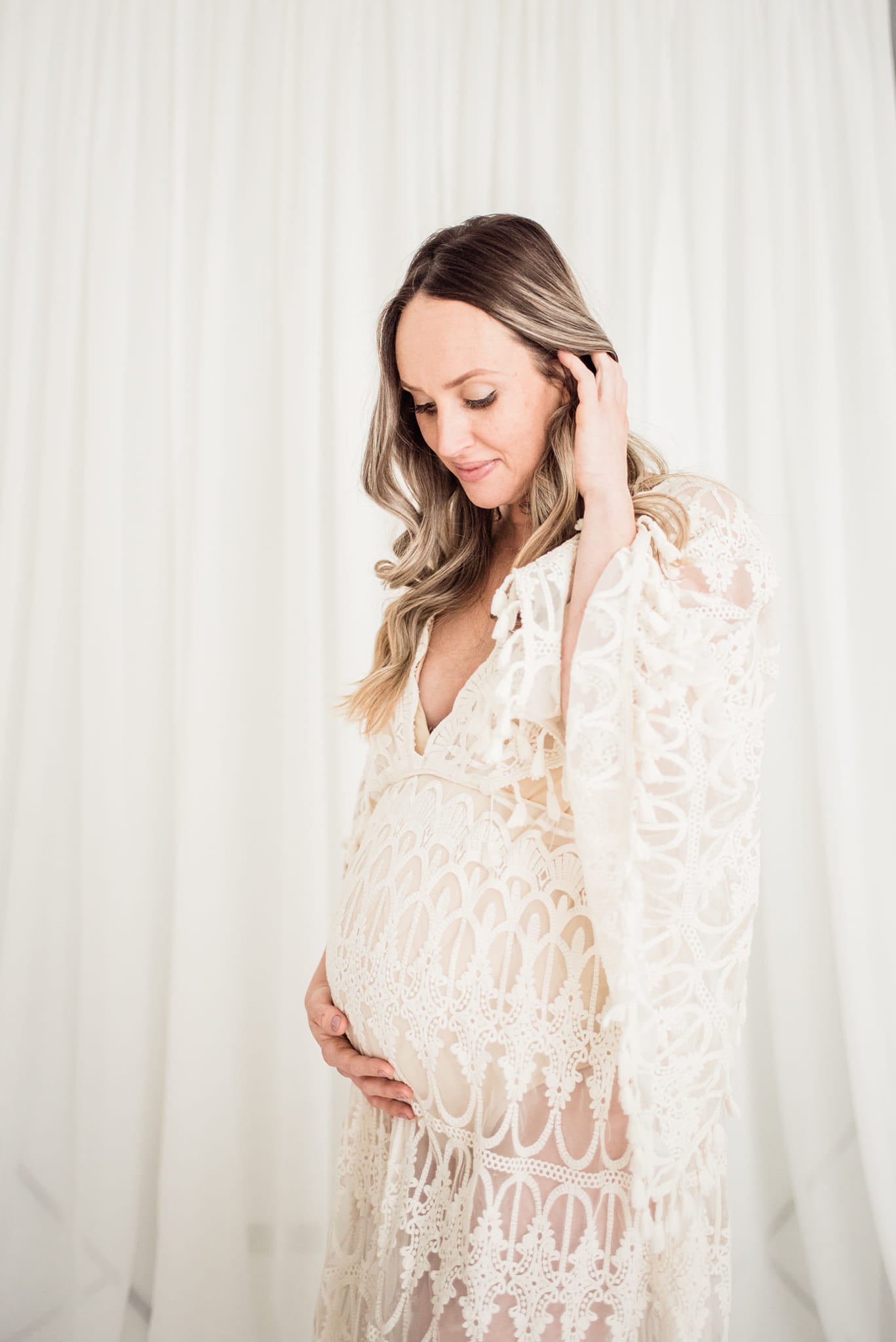 Scalloped Lace Boho Gown - maternity photoshoot dress