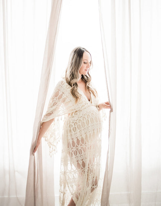 Scalloped Lace Boho Gown - maternity photoshoot dress