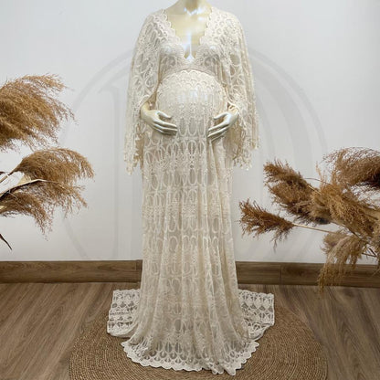 Scalloped Lace Boho Gown - maternity photoshoot dress