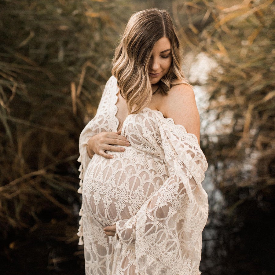 Scalloped Lace Boho Gown - maternity photoshoot dress