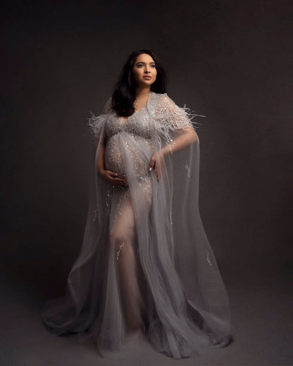 Silver Goddess Gown - maternity photoshoot dress