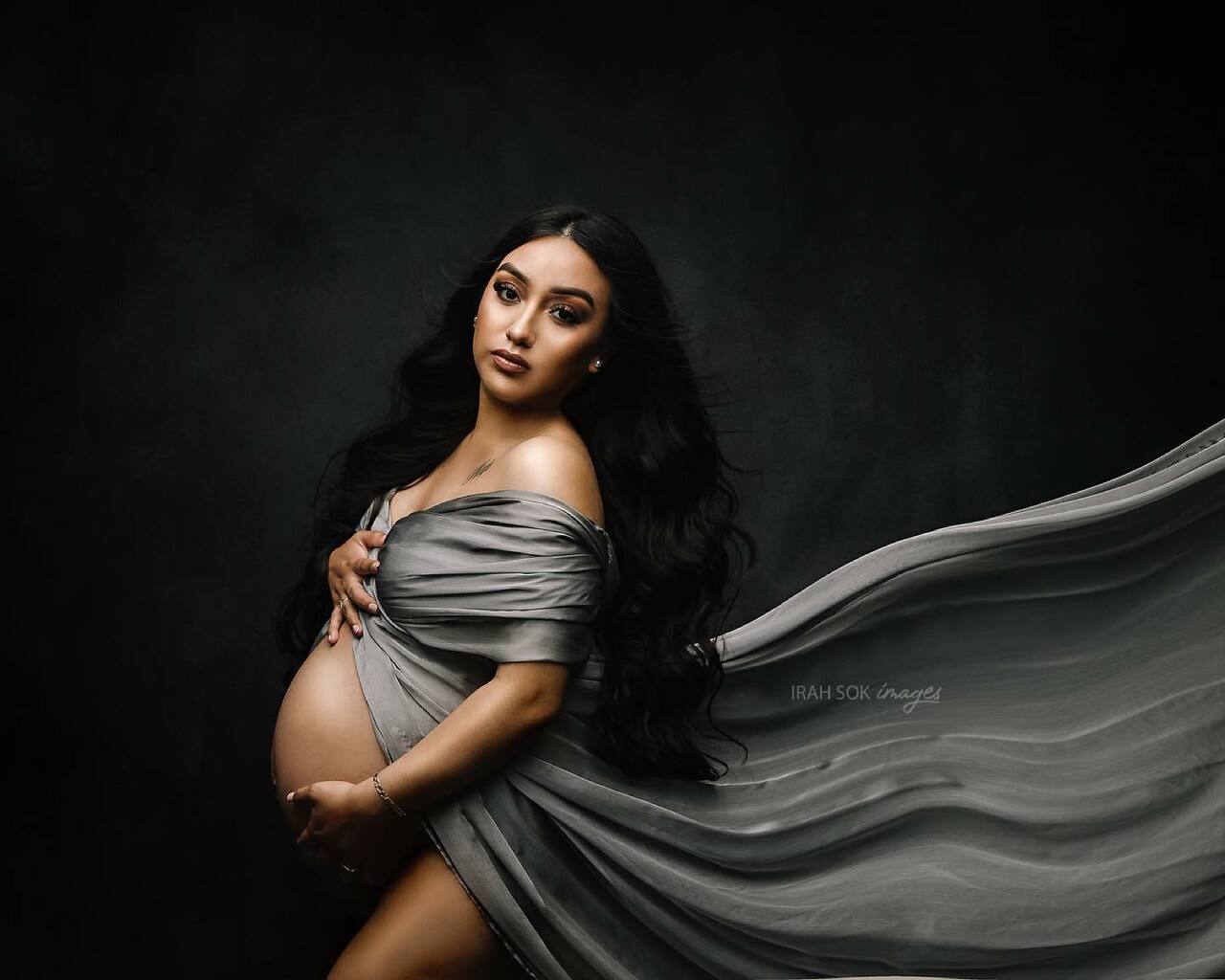 Silver Silky Chiffon Fabric - maternity photoshoot dress