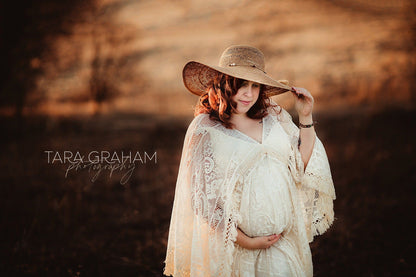 Boho Lace Maternity Gown with Tassels - maternity photoshoot dress