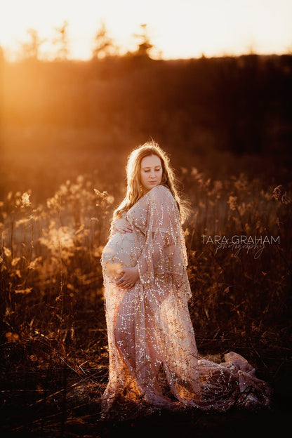 Boho Gold Sequin Maternity Dress - maternity photoshoot dress