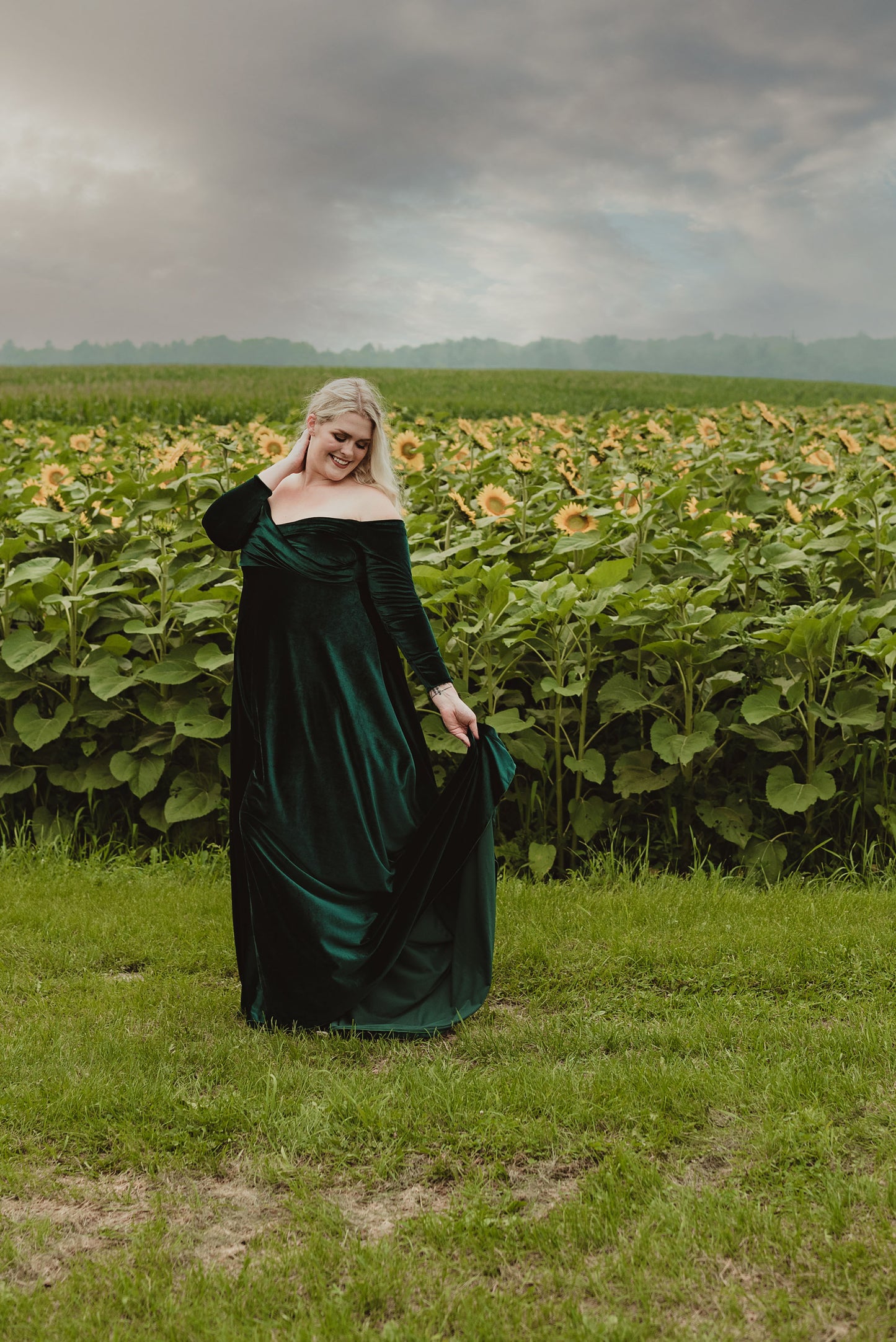 Green Velvet Maternity Gown - maternity photoshoot dress