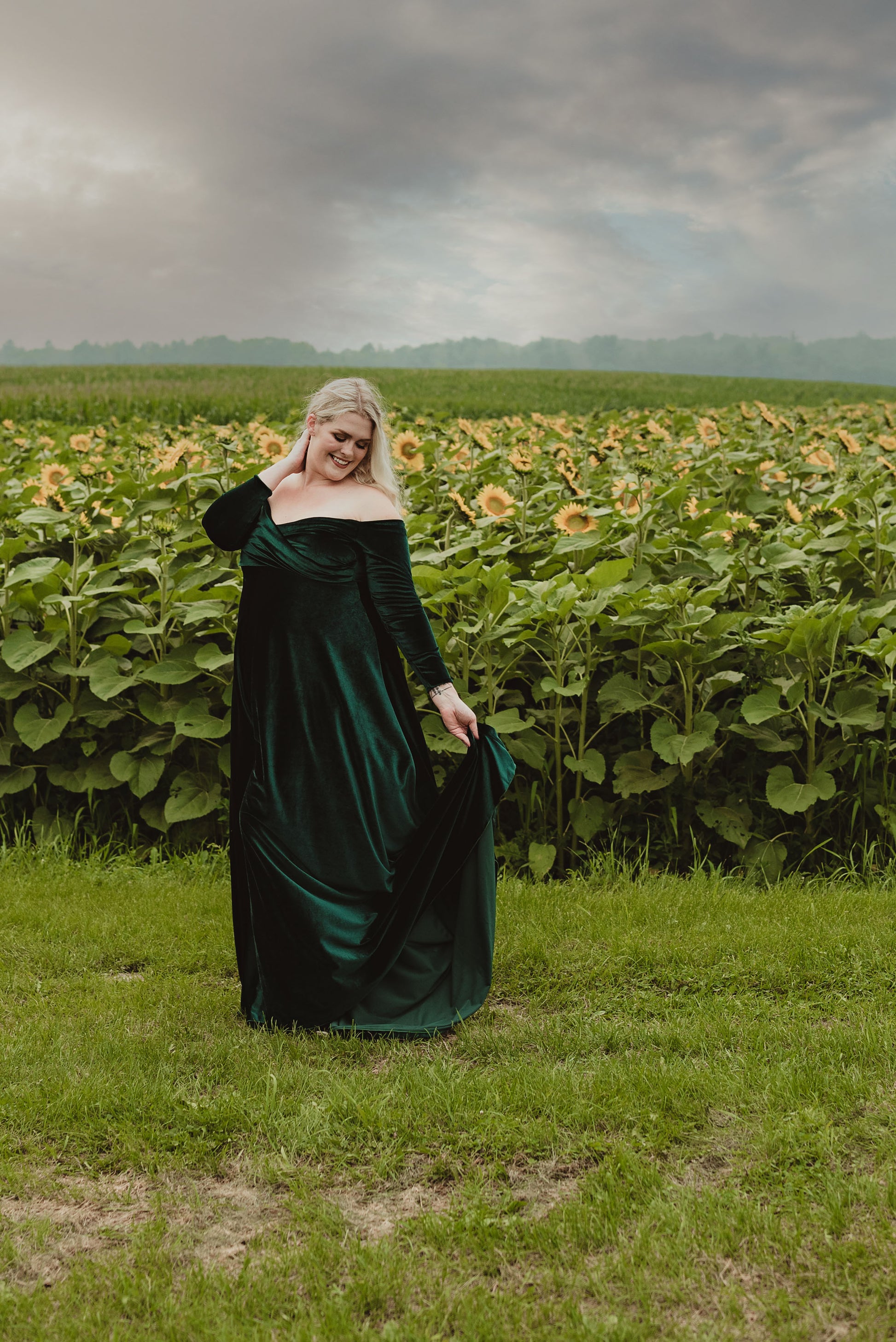 Green Velvet Maternity Gown - maternity photoshoot dress