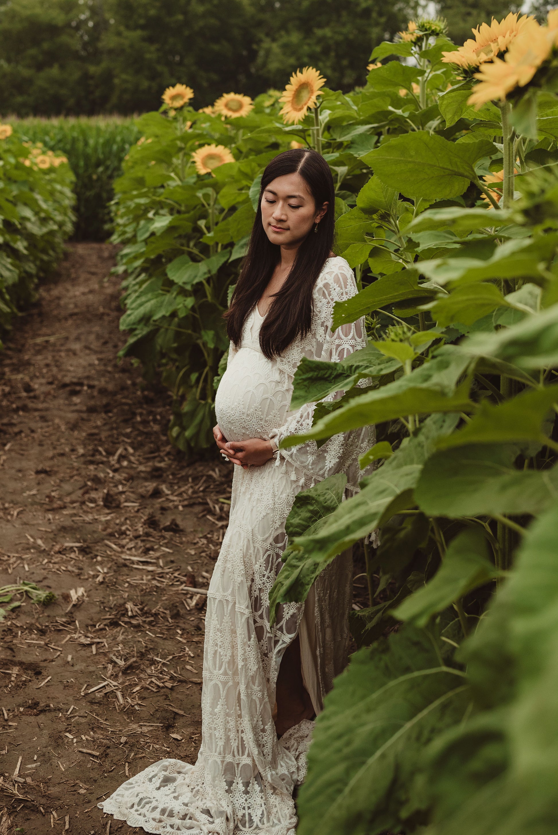Scalloped Lace Boho Gown - maternity photoshoot dress