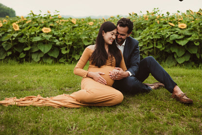 Mustard Yellow Fitted Gown - maternity photoshoot dress