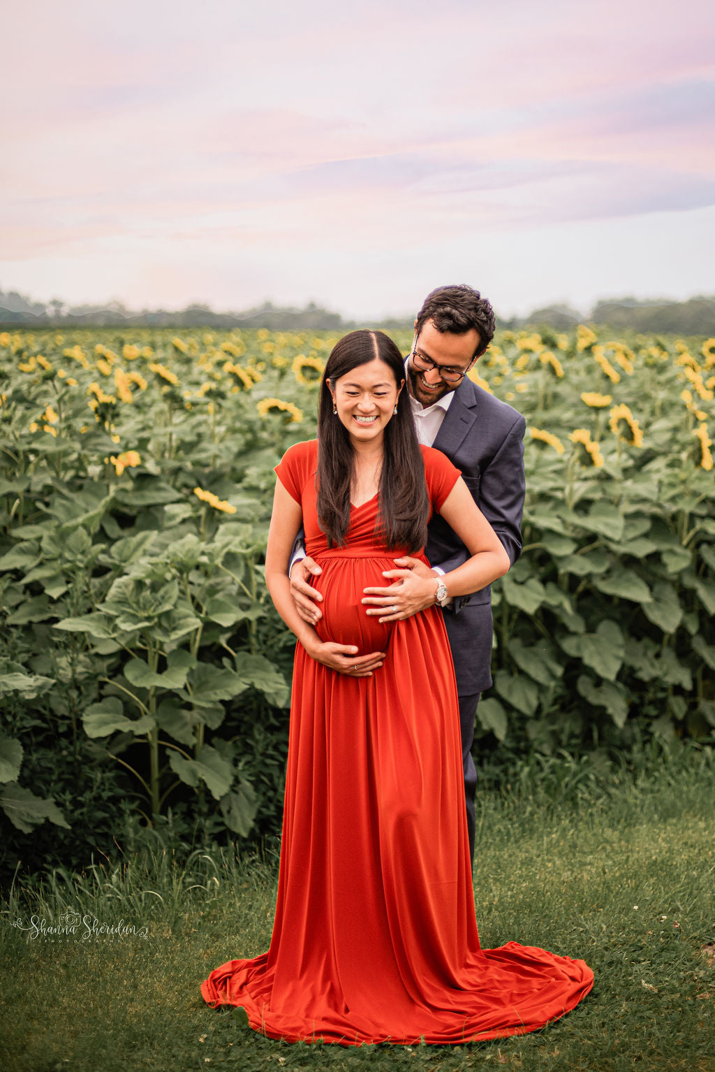 Burnt Orange Flowy Gown - maternity photoshoot dress