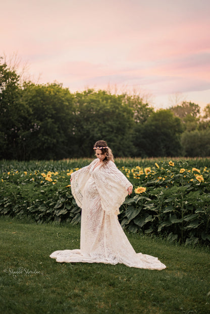 Boho Lace Maternity Gown with Tassels - maternity photoshoot dress