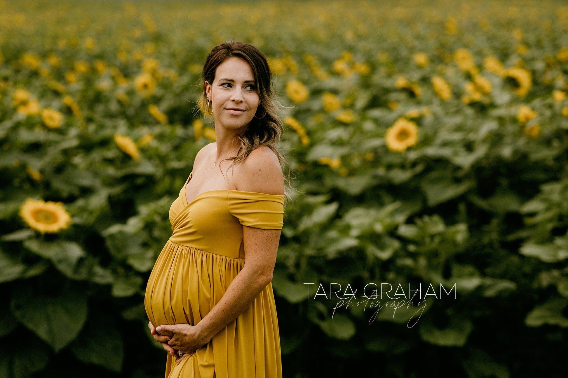 Mustard Yellow Flowy Gown - maternity photoshoot dress
