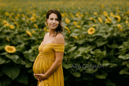 Mustard Yellow Flowy Gown - maternity photoshoot dress