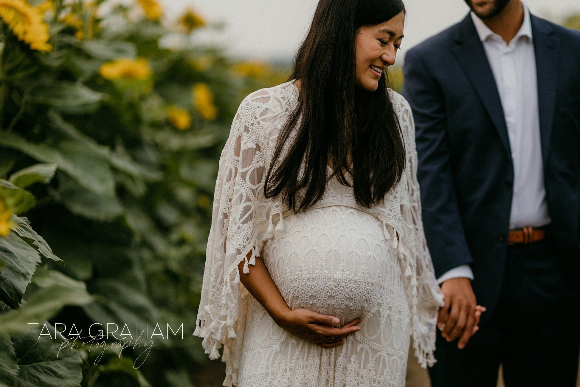 Scalloped Lace Boho Gown - maternity photoshoot dress