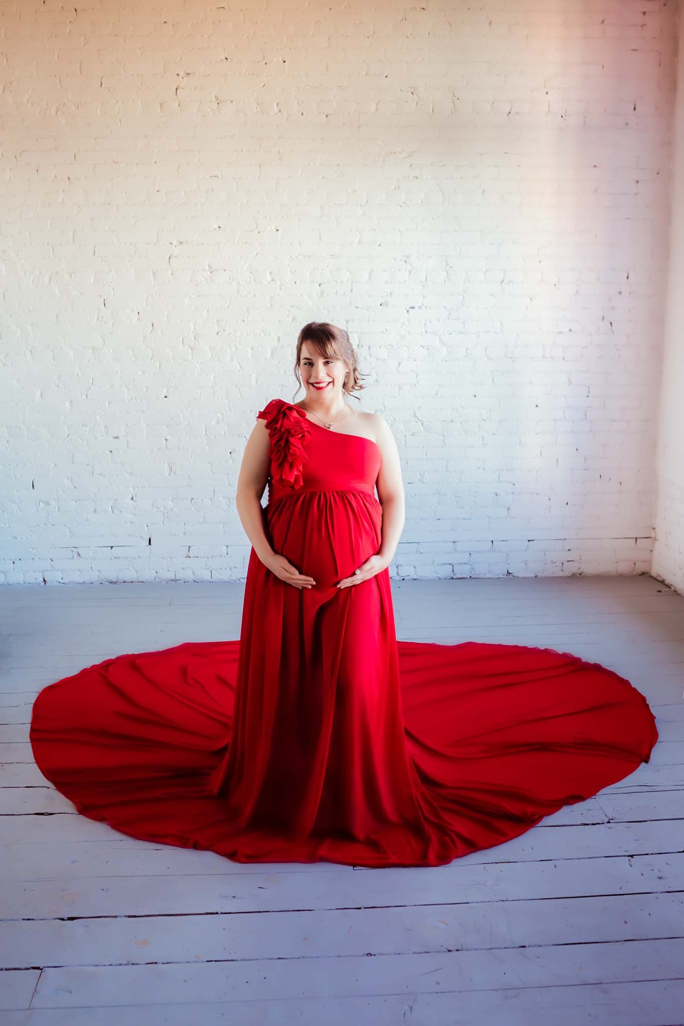 Red Ruffle two way Gown set - maternity photoshoot dress