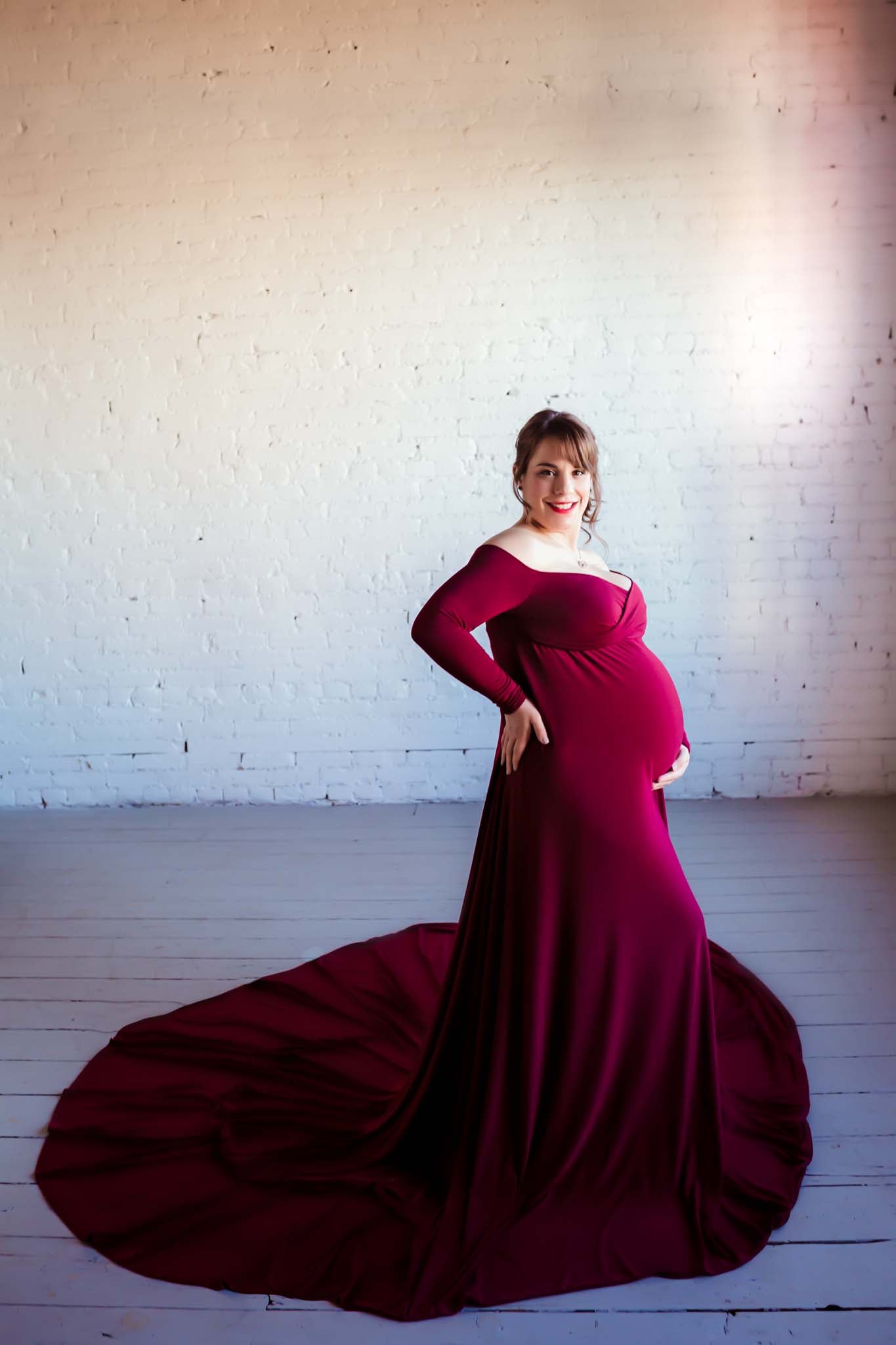 Burgundy Flowy Maternity Gown - maternity photoshoot dress