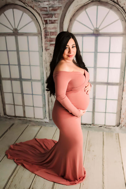 Rosy Pink Fitted Gown - maternity photoshoot dress