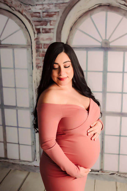 Rosy Pink Fitted Gown - maternity photoshoot dress