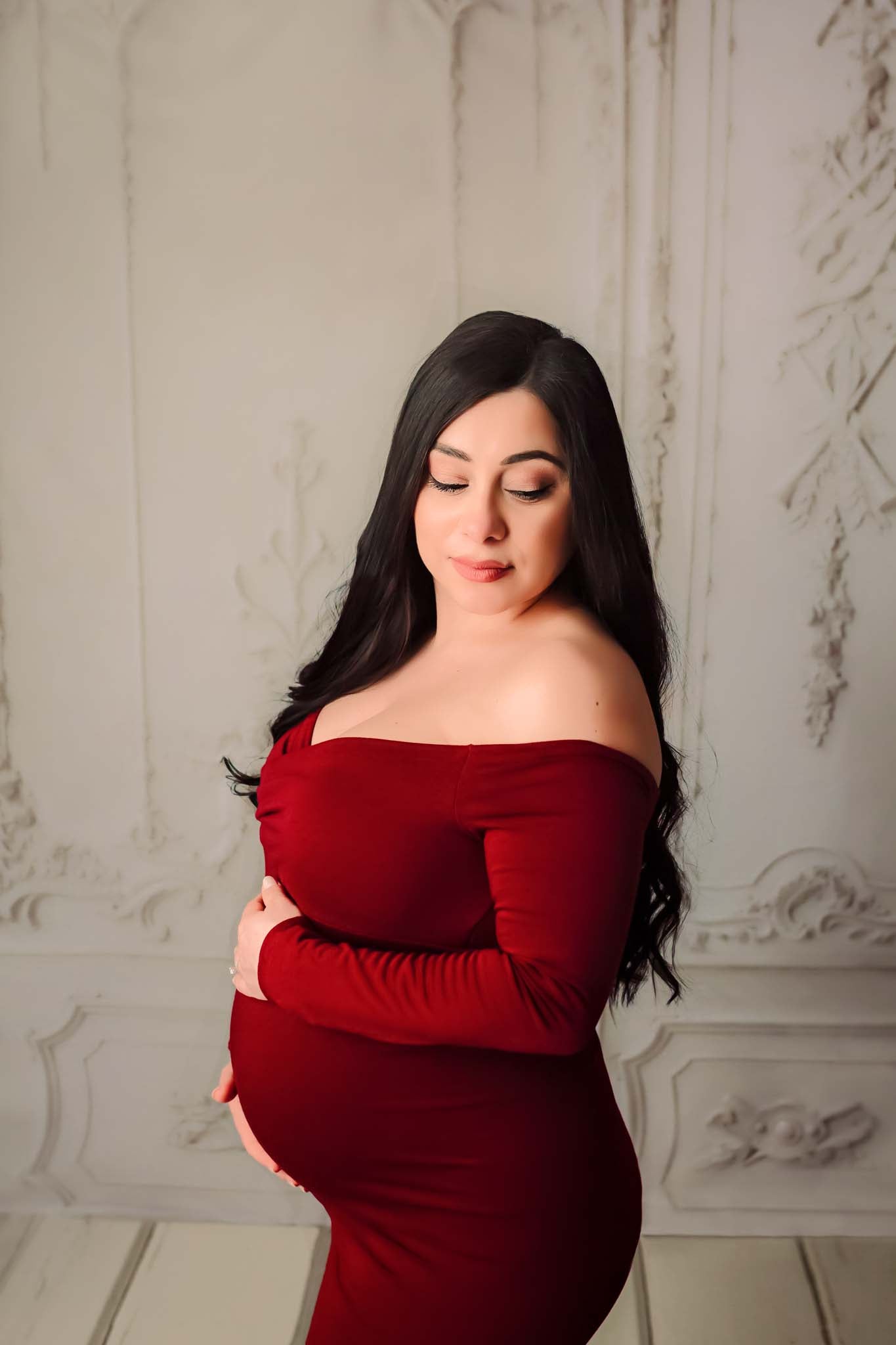 Dark Red Fitted Maternity Gown - maternity photoshoot dress