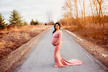 Rosy Pink Fitted Gown - maternity photoshoot dress