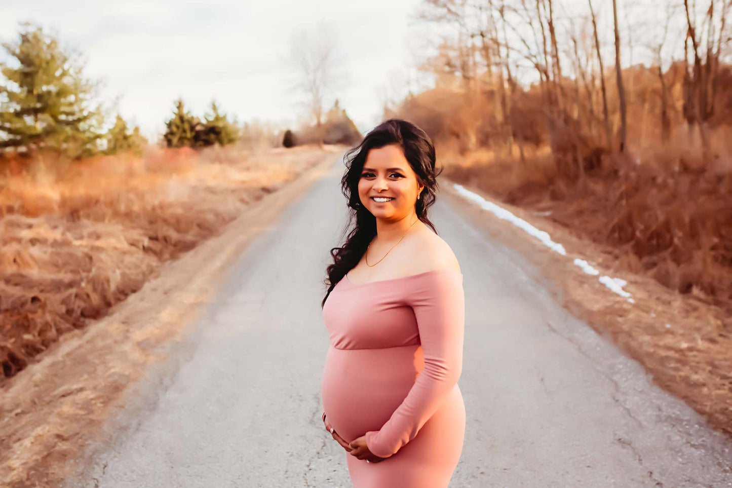Rosy Pink Fitted Gown - maternity photoshoot dress