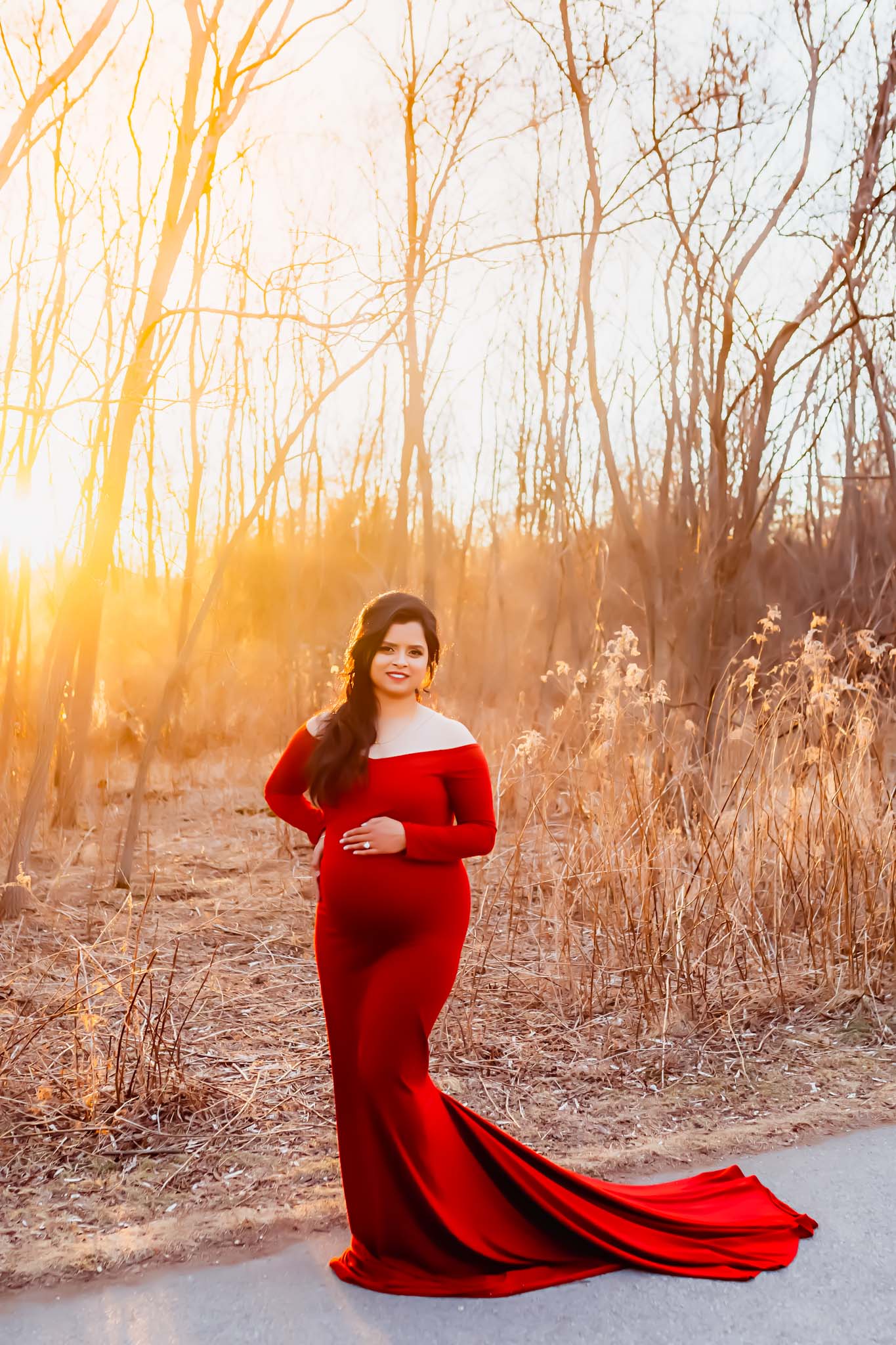 Red Fitted Gown - maternity photoshoot dress