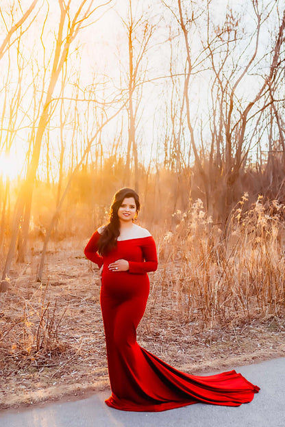 Red Fitted Gown - maternity photoshoot dress