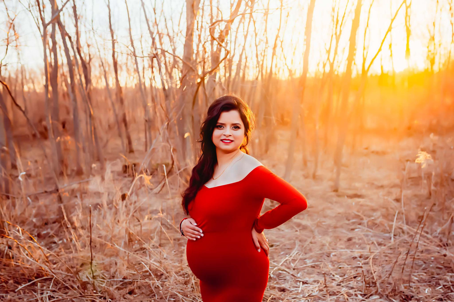 Red Fitted Gown - maternity photoshoot dress