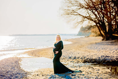 Emerald Green Fitted Gown - maternity photoshoot dress