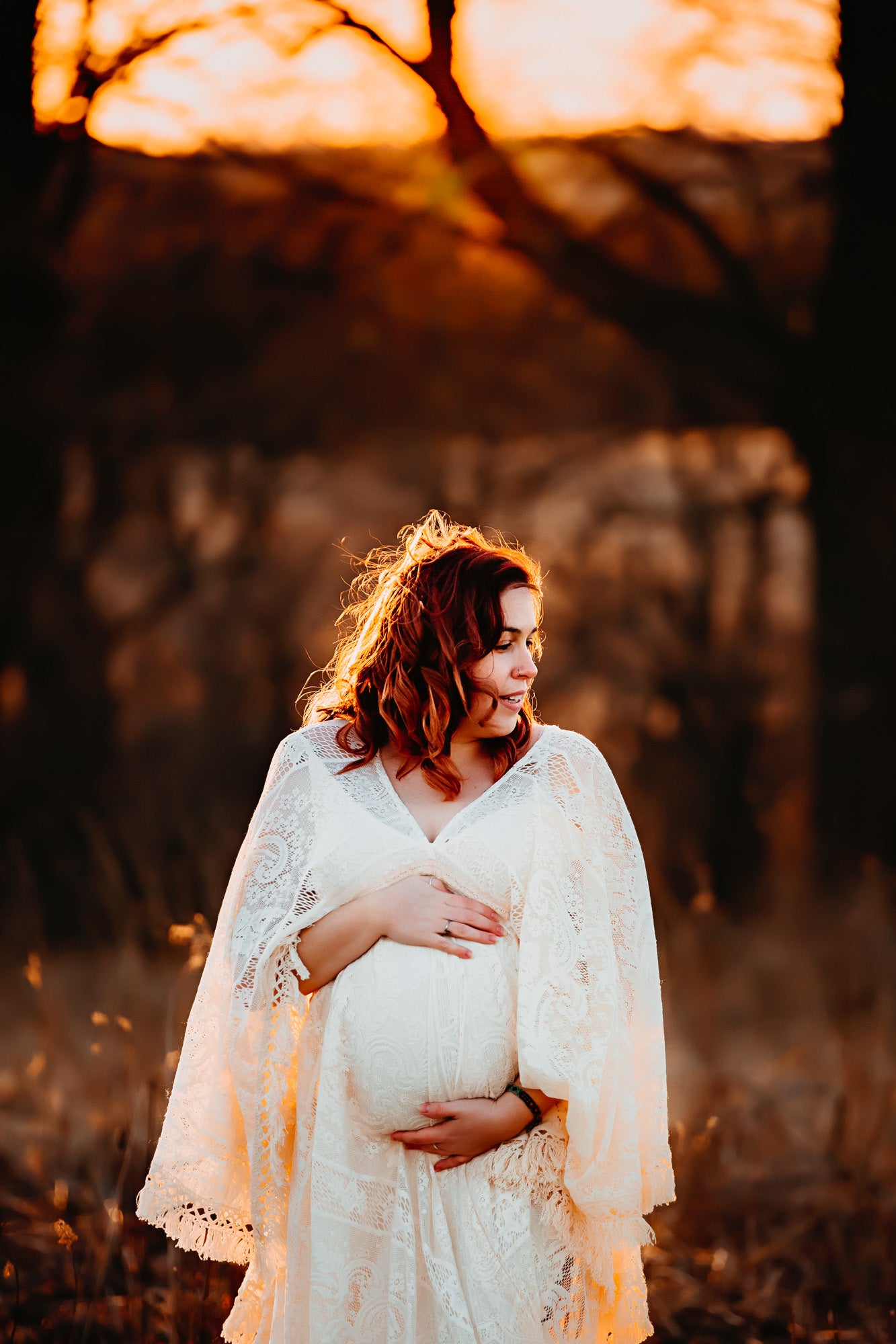 Boho Lace Maternity Gown with Tassels - maternity photoshoot dress