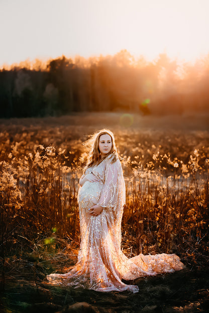 Boho Gold Sequin Maternity Dress - maternity photoshoot dress