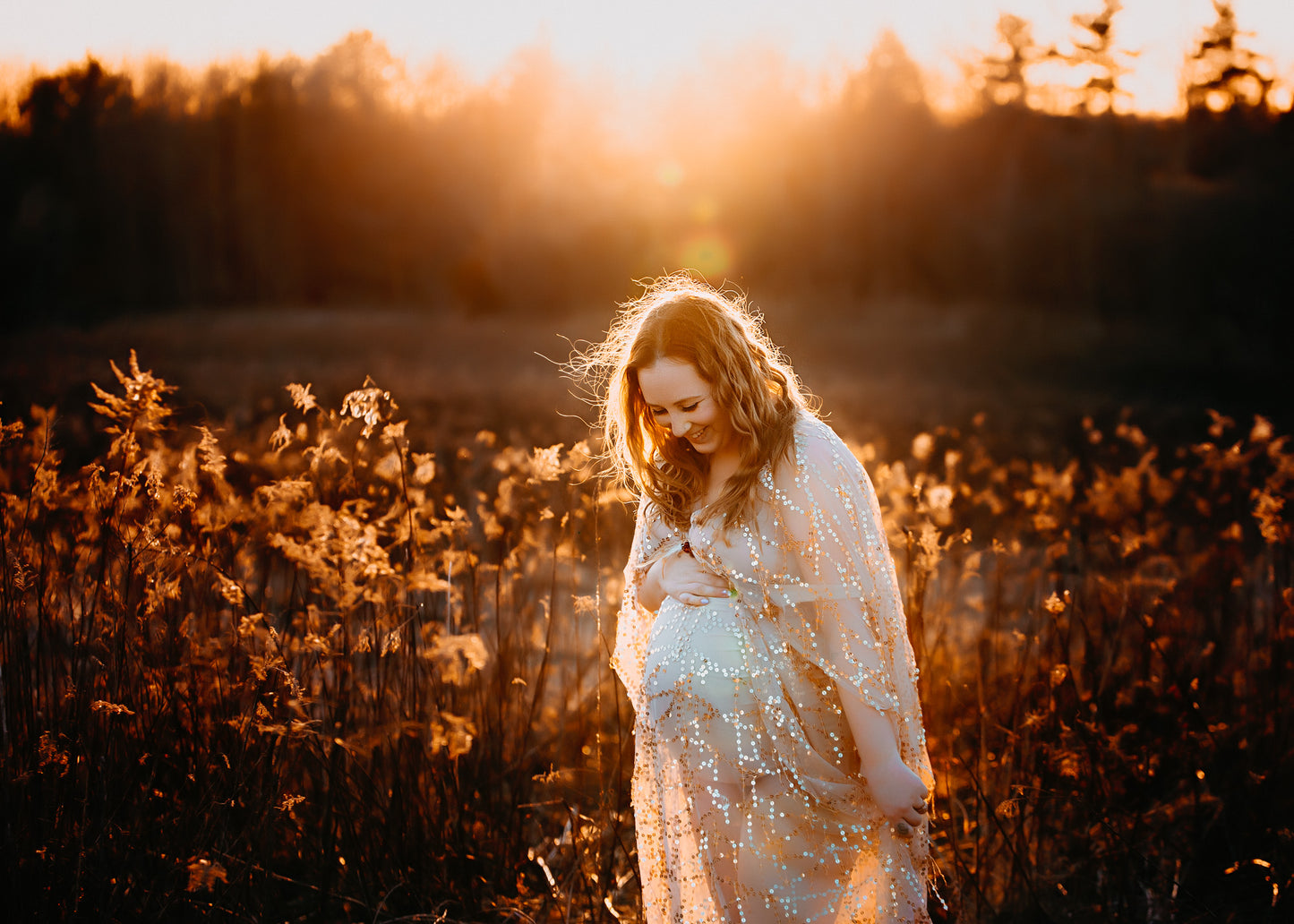 Boho Gold Sequin Maternity Dress - maternity photoshoot dress